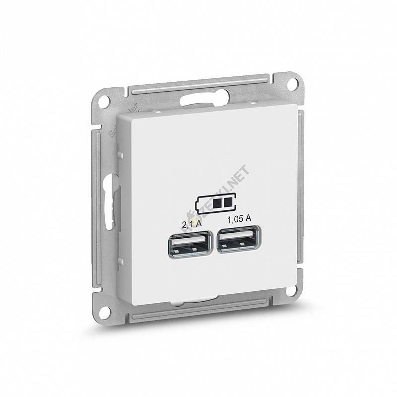 Schneider-Electric Atlas Design Розетка USB, двойная (зарядная), Белый